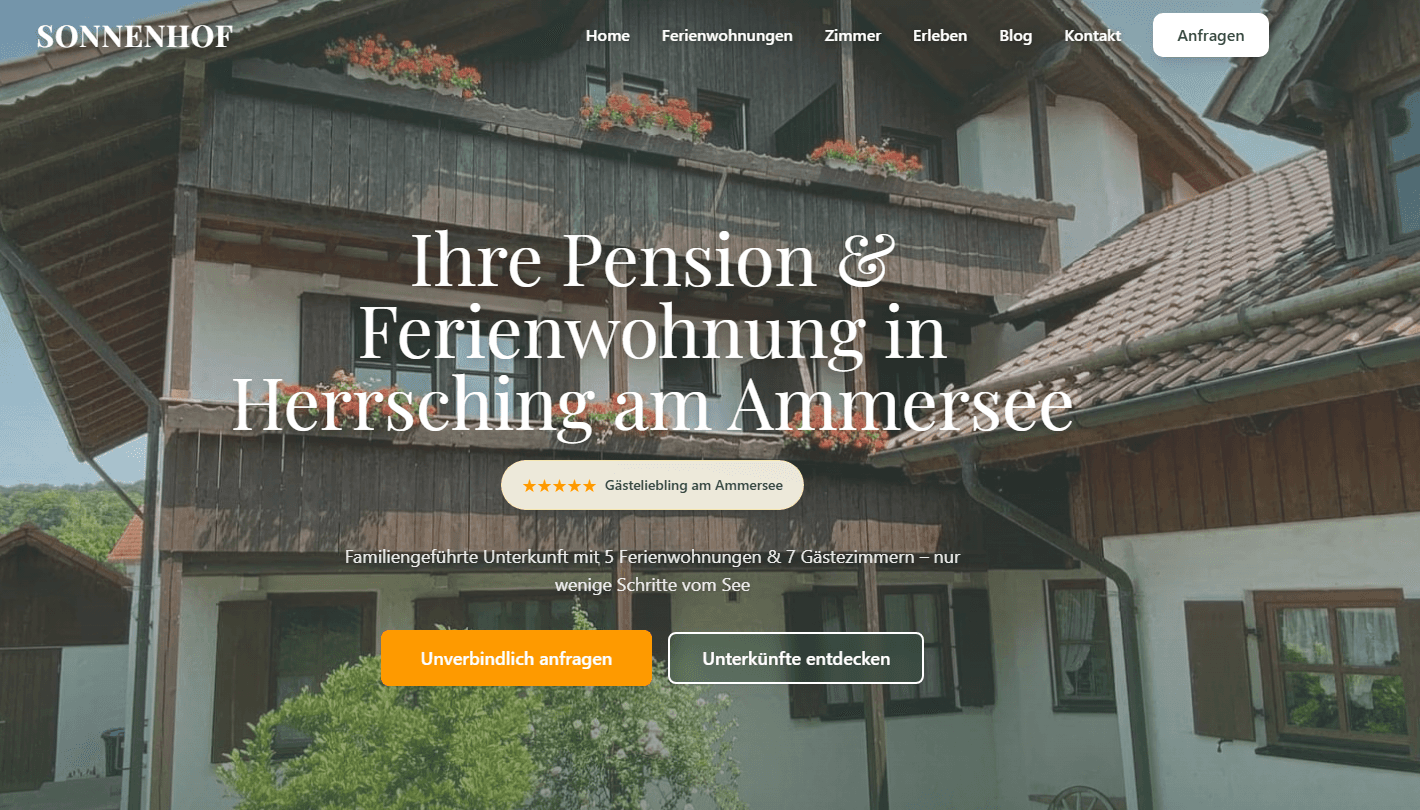Sonnenhof Herrsching — neue Website nach dem Redesign durch MyHiwi
